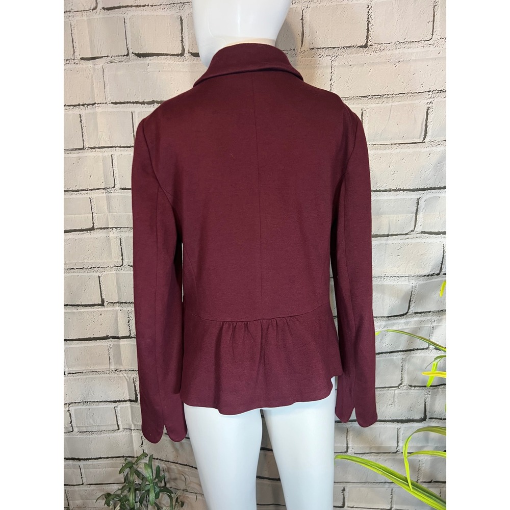 Talbots Burgundy Peplum Knit Blazer Jacket Size 4 Button Front Stretch Lined - Picture 4 of 5